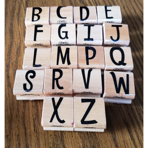 Lot of 18 Random Letters 1x1 Inch Wood Mounted Rubber Stamps